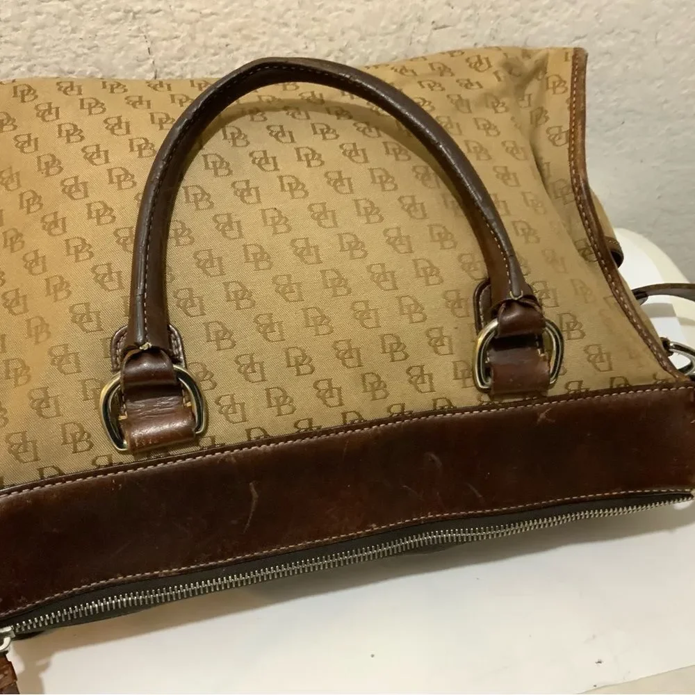 Dooney Bourke Monogram Signature Brown Textile Satchel Shoulder Bag  13x10x4